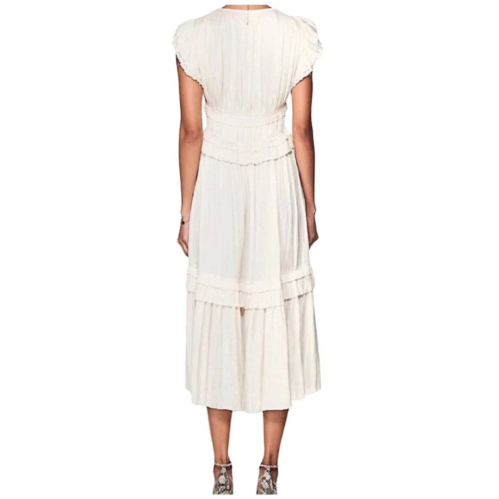 Ulla Johnson Jolee Plisse Satin Midi Dress in Ivory Size 6 Pleated Cream Gown - Picture 11 of 11